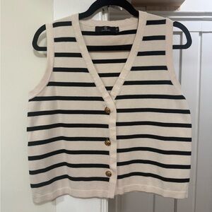 Cream Striped Sleeveless Cardigan with Gold Buttons - M